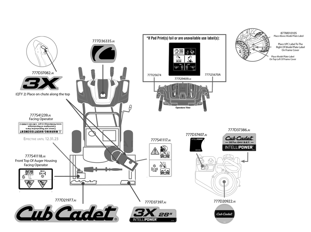 Label Map Diagram and Parts List for 3X28-INCH (31AH5JVBB09)(2023) Cub Cadet Snow Blower